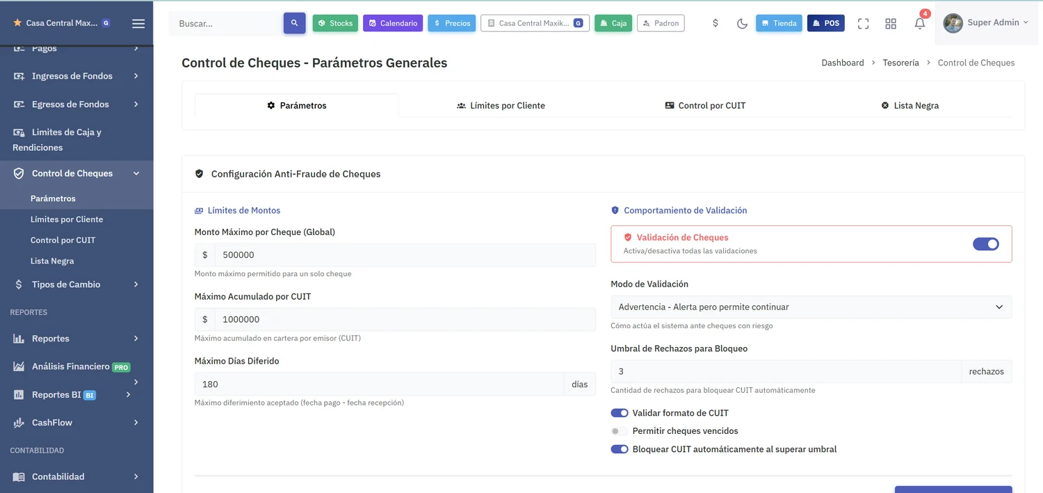 Control de cheques de terceros