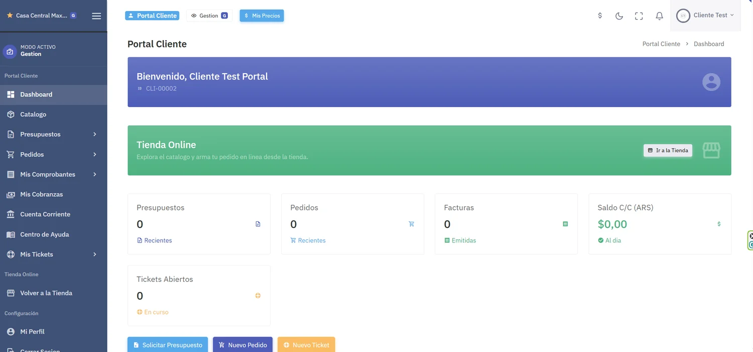 Pantalla de Portal Cliente
