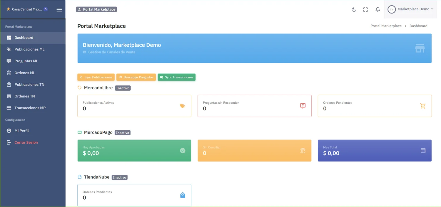 Pantalla de Portal Marketplace